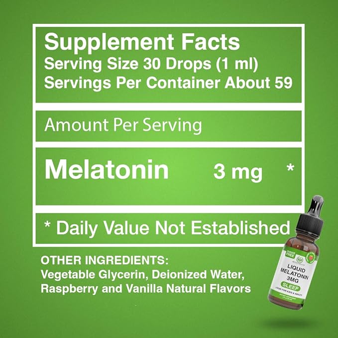 Benevolent Liquid Melatonin Drops for Adults and Kids 3mg - Melatonin Liquid as Fast-Acting Sleep Aid to Fall Asleep Faster &amp Longer - Non-GMO &amp Made in USA - Berry Vanilla Flavor 2 Month Sup