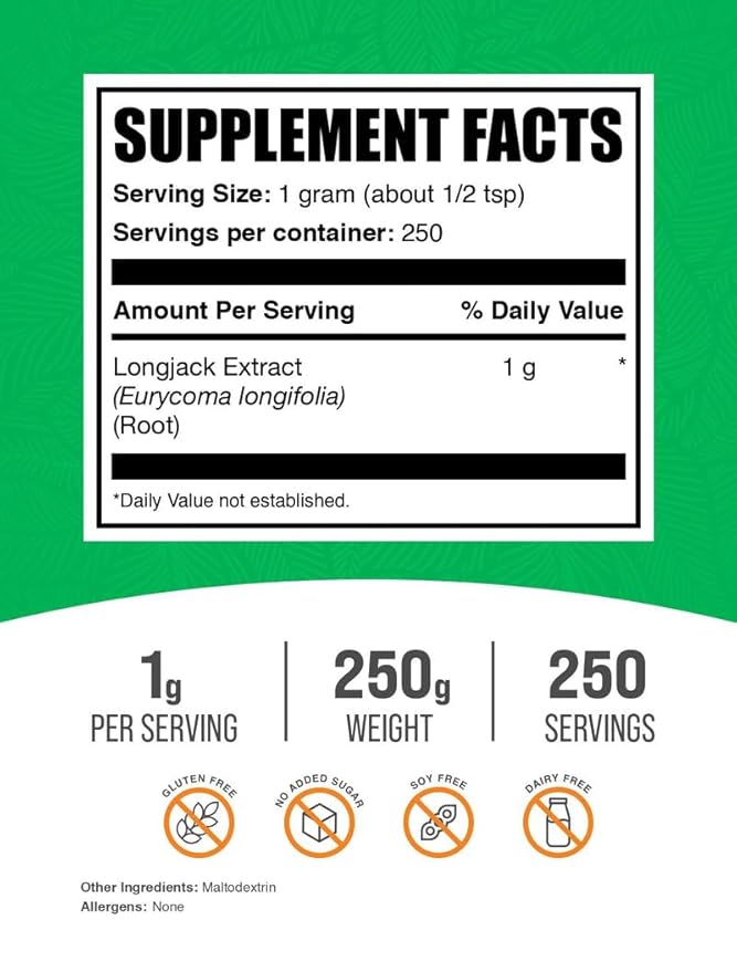 BulkSupplements.com Longjack Extract Powder - Tongkat Ali Extract Tongkat Ali for Men &amp Women - Gluten Free 1g per Serving 250g (8.8 oz) (Pack of 1)
