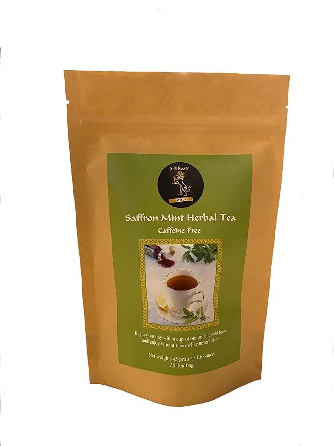 Organic Saffron Organic Ginger Herbal Tea - for better health and wellness (Pack of 1 Saffron Mint)
