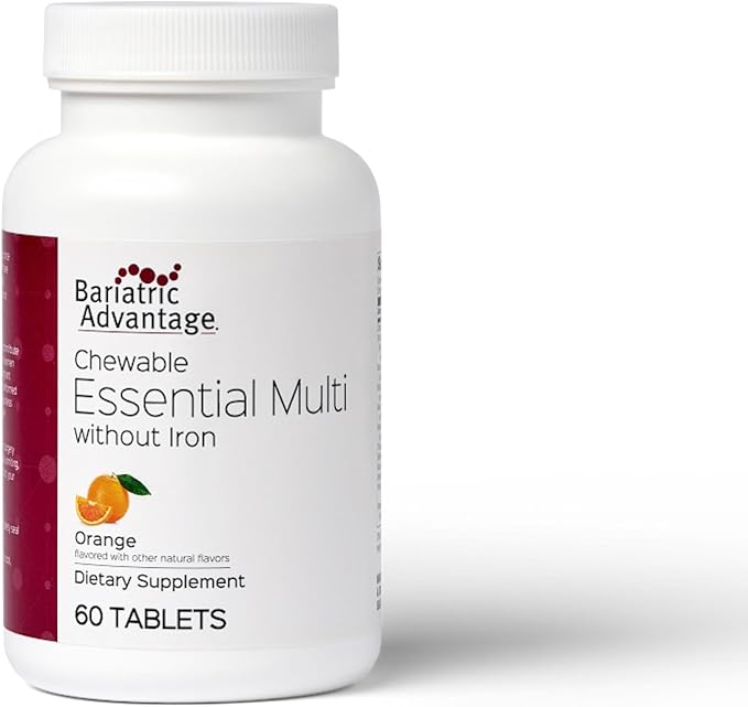 Bariatric Advantage Chewable Essential Multivitamin Without Iron - 200 DV of Key Nutrients - Trace Mineral Support* - Multivitamins for Bariatric Patients - Orange - 60 Count