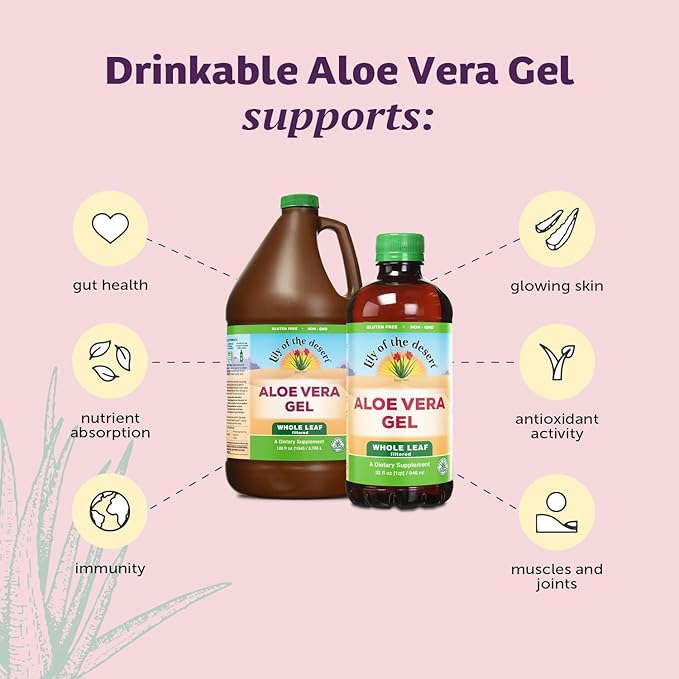 Lily Of The Desert Aloe Vera Gel - Whole Leaf Filtered Thicker Consistency Aloe Vera Drink with Natural Vitamins Digestive Enzymes for Gut Health Wellness Glowing Skin 128 Fl Oz