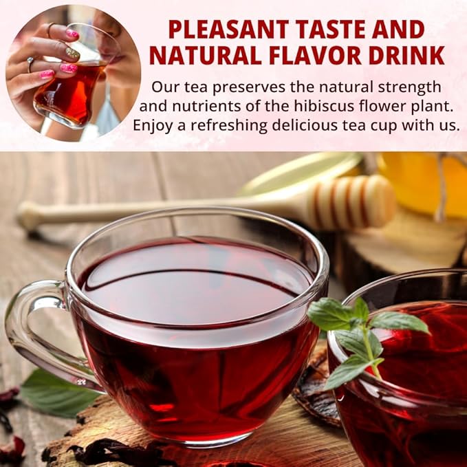 VIDA FARM 50 Hibiscus Tea Bags Natural Dried Hibiscus Flowers Tea Bags Roselle Hibiscus Sorrel Tea Jamaica Roselle Tea No Sugar No Caffeine No Gluten