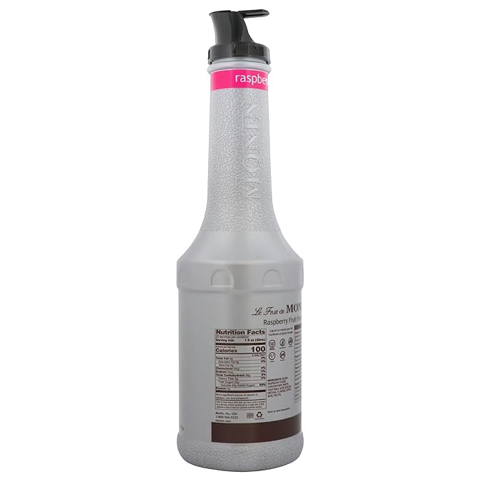 Monin - Raspberry Purée Rich Berry Flavor Great for Teas Sodas Cocktails &amp More Natural Flavors No Artificial Sweeteners or Ingredients Gluten-Free Vegan Non-GMO Clean Label (1 Liter)