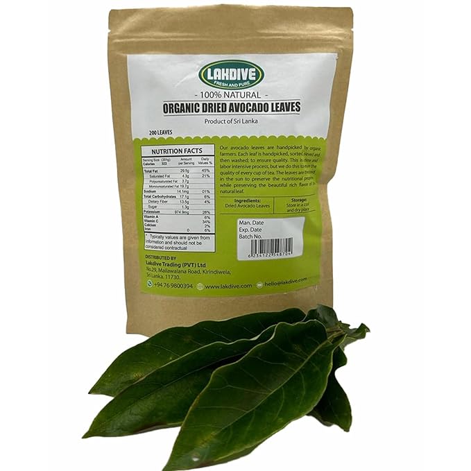 Lakdive Dehydrated Premium 200+ Natural Avocado Whole Leaves 100% Pure Leaves No Additives No Caffeine