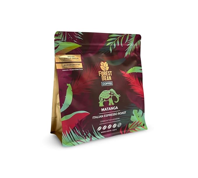 Forest Bean Matanga Coffee 100% Arabica Single-Origin Indian Italian Espresso Roast 340g Whole Bean Bag