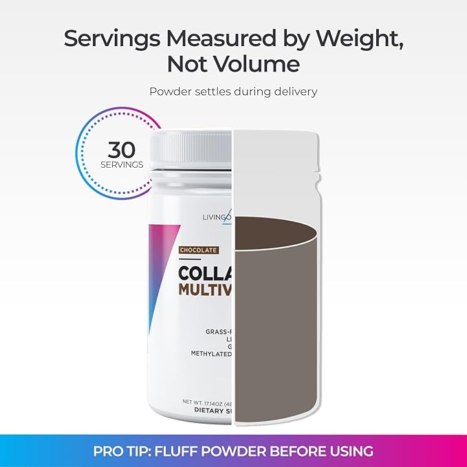 Livingood Daily Collagen Powder for Women &amp Men Grass Fed Hydrolyzed Collagen Peptides Protein &amp Multivitamins for Healthy Hair Skin &amp Nails Keto &amp Paleo Gluten Free Chocolate 3