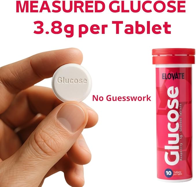 ELOVATE Fast Acting Glucose Tablets Raspberry Flavor – Raise Low Blood Sugar 15g Per Serving Chewable Gluten Free – 8 Tubes (80 Count)