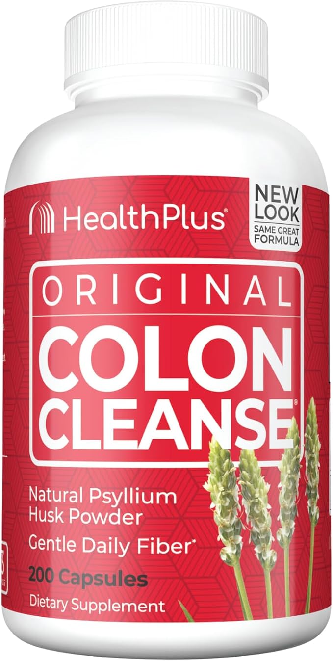 Health Plus Colon Cleanse Digestive Support | All Natural Daily Fiber for Toxin Elimination To Reduce Bloating | Supports Heart Health | 200 Capsules 33 Servings