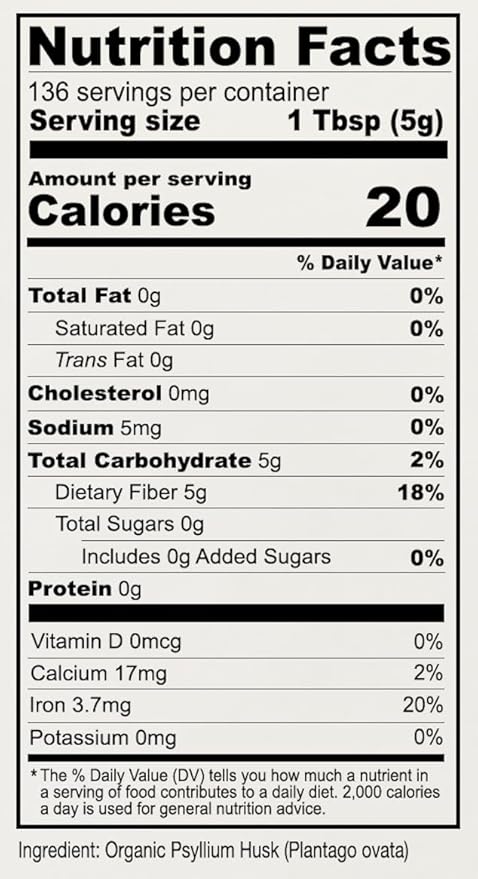 Anthony's Organic Whole Psyllium Husks 1.5 lb Dietary Fiber Gluten Free Non GMO Keto Friendly