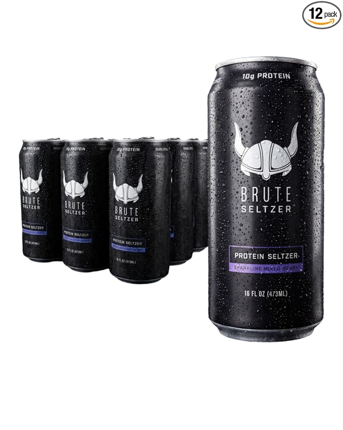 Brute Protein Seltzer Mixed-Berry with 10g Protein Electrolytes B-Vitamins 12-Pack