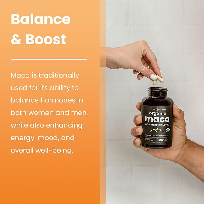 NutraChamps USDA Organic Maca Root Capsules for Women &amp Men 2100mg 180 Capsules Black Red &amp Yellow Peruvian Maca Peruana Extra Strength Pure Premium Gelatinized Root Powder Supplement