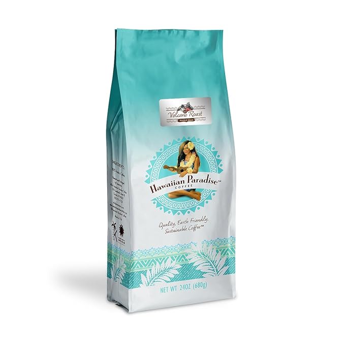 Hawaiian Paradise Coffee Volcano Dark Roast Whole Bean Coffee 24oz. - 100% Arabica Beans Premium Rich Coffee - Finest Beans