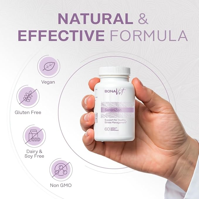Natural Anti-Stress Dietary Supplement - 60 Capsules - GABA 550 mg and L-Theanine Suntheanine 200 mg - No Stimulants or Additives - Vegan and Non-GMO SereniZen