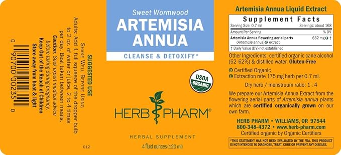 Herb Pharm Certified Organic Artemisia Annua (Sweet Annie) Liquid Extract - 4 Ounce