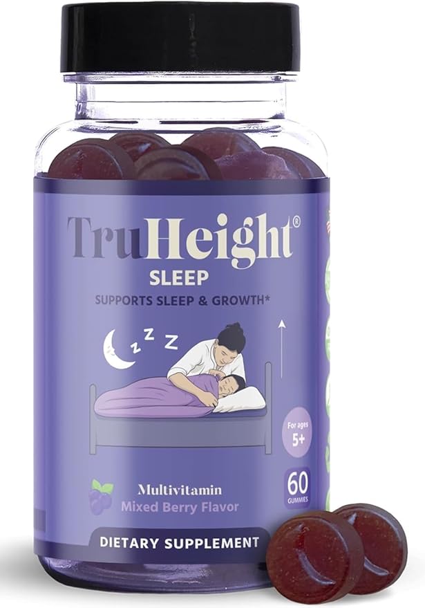 TruHeight Sleep Gummies - Kids &amp Teen Natural Sleep Aid for Tall &amp Growing Bodies - Pediatric Recommended Growth - Melatonin Gummy Ashwagandha L-Theanine Lemon Balm - Mixed Berry Taller Ag