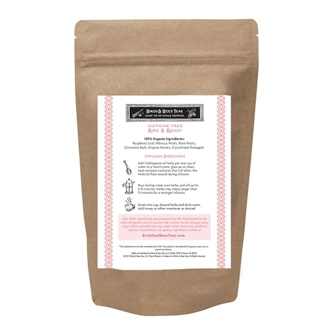 Birds &amp Bees Teas - Red Raspberry Leaf Tea Pregnancy Ripe &amp Ready Organic Third Trimester Tea to Prepare Your Body for Labor and Birth - 40 Servings 5.0 oz