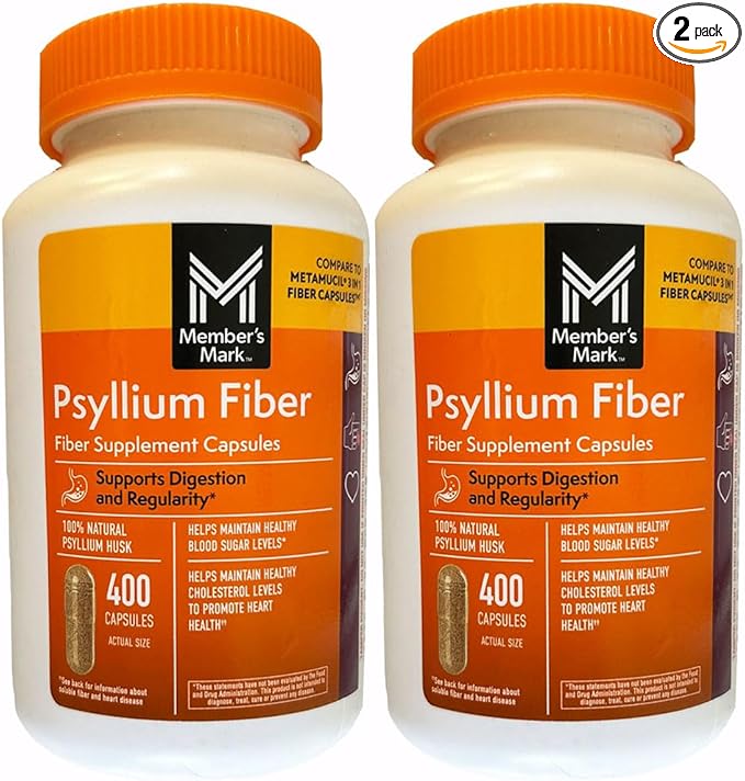 Member's Mark Fiber Capsules 2Pack (400 Count) Psyllium Husk is The #1 Doctor-Recommended Fiber Supplement.