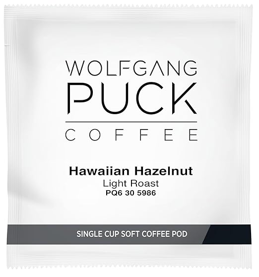 Wolfgang Puck Coffee Hawaiian Hazelnut Flavored 9.5 Gram Soft Pods 18 Count (Pack of 6)