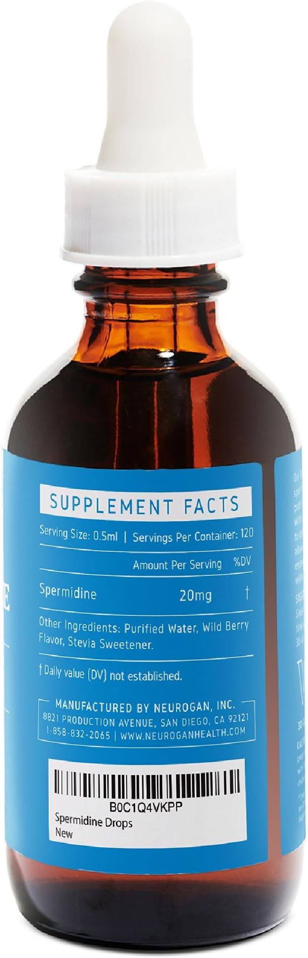 Neurogan Spermidine Supplement - 20 mg per Serving | 98% Pure | Autophagy Support &amp Cellular Health Supplements | Liquid Spermidine 3rd Party Tested | 60 mL Made in USA