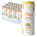 FitTea Healthy Energy Drink 12 Fl Oz - Peach Mango Pre Workout Sparkling Refresher (12 Pack) Natural Green Tea Energy Drinks Sugar Free
