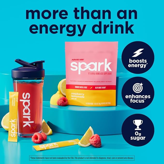 AdvoCare Spark Vitamin &amp Amino Acid Supplement - Sugar-Free Focus &amp Energy Drink Powder with Vitamins A C E &amp B-12 - Raspberry Lemonade 14 Stick Packs