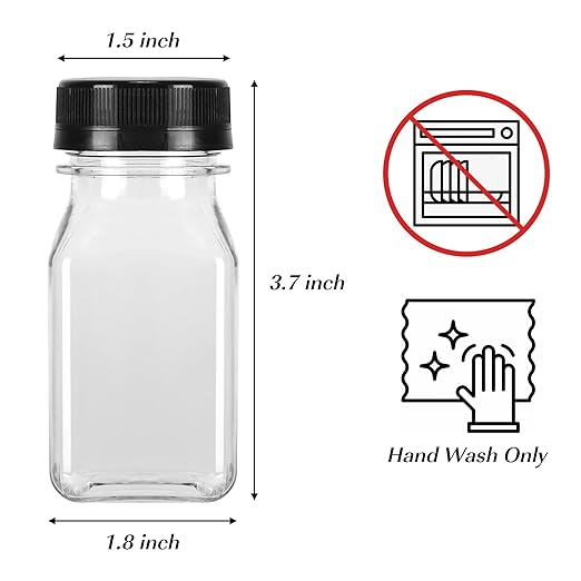 BAKHUK 108pcs 4oz 8oz 16oz Mini Plastic Juice Bottles with Caps Empty Reusable Clear Bulk Beverage Containers for Juice Milk and Other Beverages