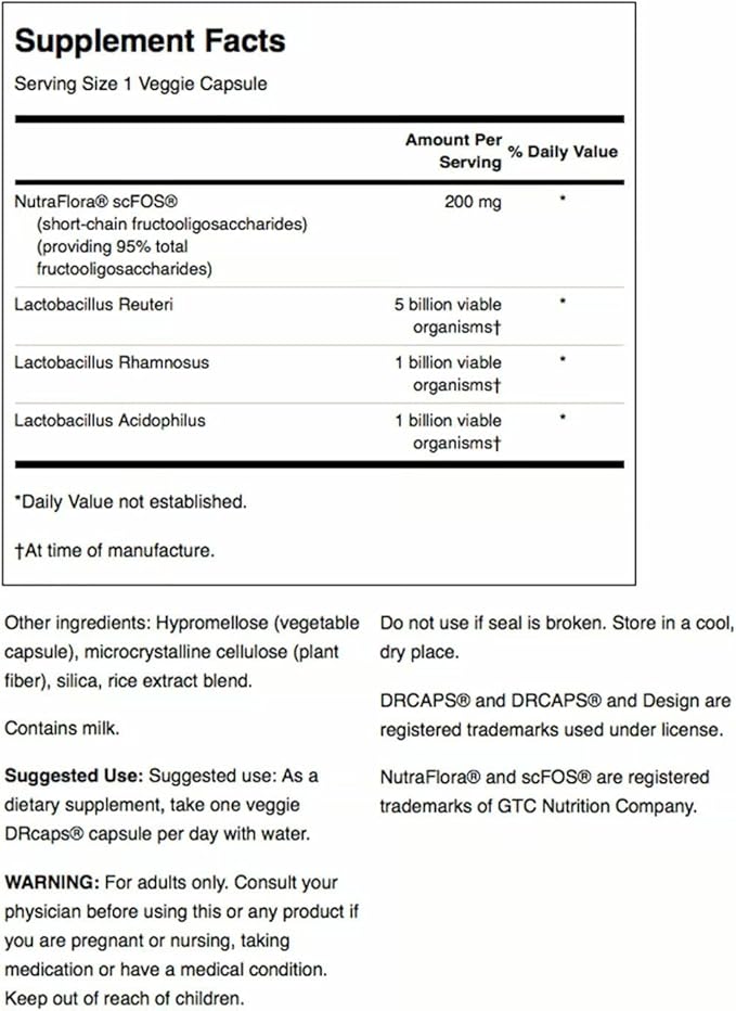 Swanson L. Reuteri Probiotic Plus with L. Rhamnosus L. Acidophilus &amp FOS Prebiotic for Gut-Health-Conscious Adults - 7 Billion CFU (30 Vegan Capsules 4 Pack)