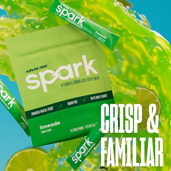 AdvoCare Spark - Energy Drink Mix - Vitamin &amp Amino Acid Supplement - Supports Energy &amp Focus* - Portable Immune Support* - Sugar-Free - Limeade 14 Stick Packs (3.5 oz)