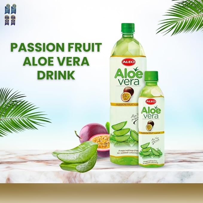 ALEO 1.5L Premium Passion fruit Aloe Vera Drink - Natural No Preservatives No Artificial Colors Superior Taste Award 2025