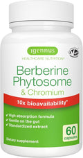 Igennus Dual Action Berberine Phytosome 550mg &amp Chromium Picolinate 10x Absorption Blood Glucose Control Standardized Berberis Extract Supplement Clean Label Vegan 60 Capsules