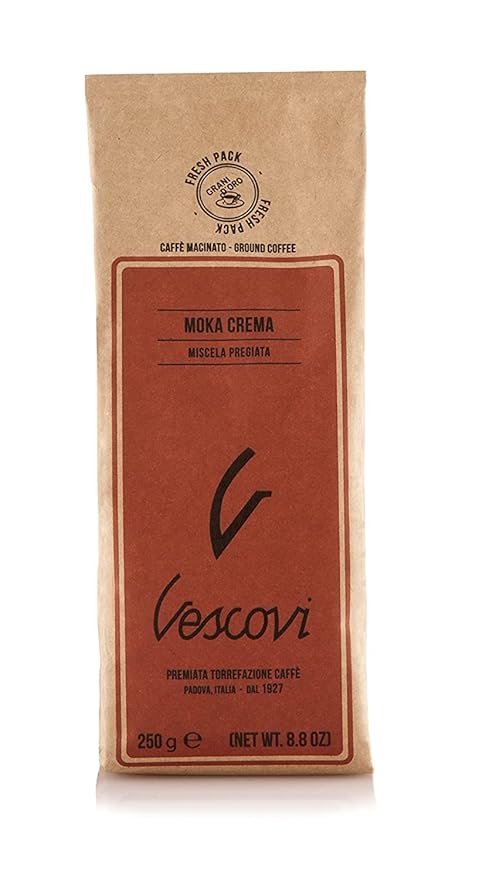 V Vescovi Moka Crema | Premium Italian Ground Espresso | For Moka French Press Pour Over | Medium Roast | 16 Bags