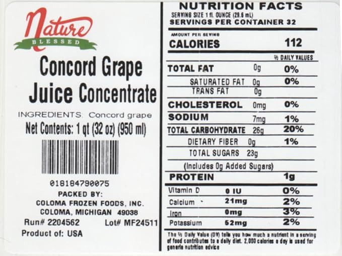 Nature Blessed 100% Pure Concord Grape Fruit Juice Concentrate - 4 Quarts (4/32 fl oz bottles) Great for Home Vintners Brewers Cider Spirits or Smoothies