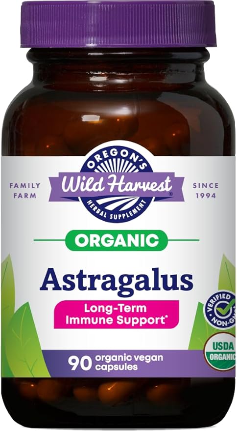Oregon's Wild Harvest Certified Organic Astragalus Capsules for Immunity Support 1125 MGS 90 Count