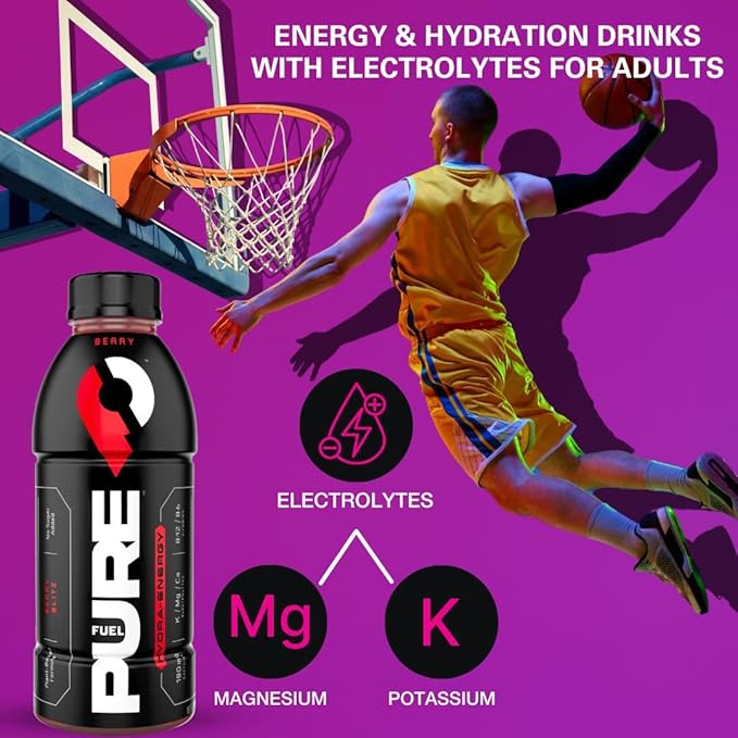 Pure Fuel Healthy Energy Drinks Berry Blitz - Sports Drinks - Plant Based - 180mg Natural Caffeine - 12pk x 16.9 fl oz