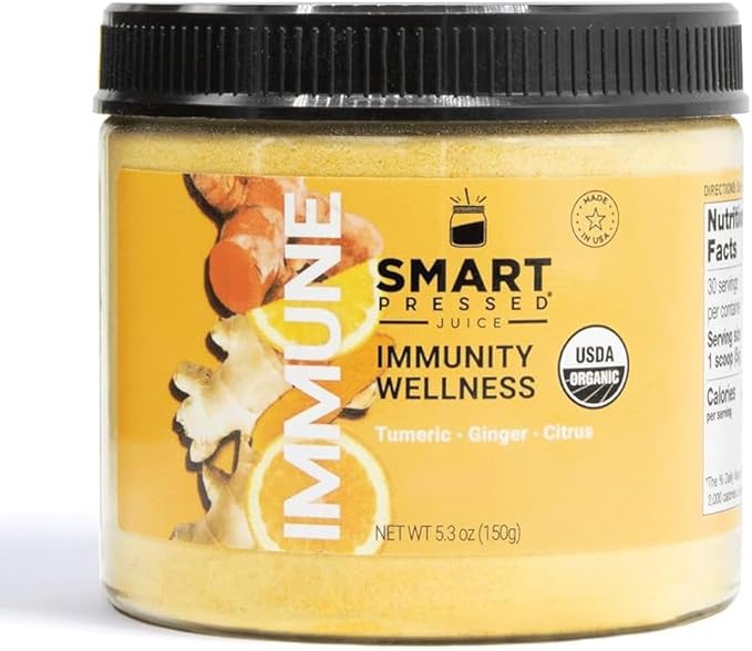 SMART Pressed Juice Organic Pressed Ginger &amp Turmeric Shot with Apple Cider Vinegar Echinacea and Lemon - Made in USA (30 Servings)