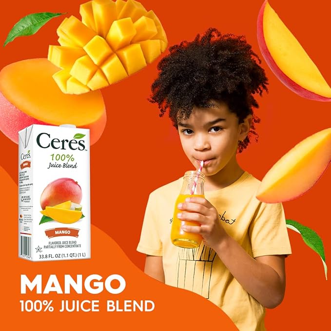 Ceres 100% All Natural Pure Fruit Juice Blend Variety Pack - Mango Medley of Fruits &amp Passion Fruit - Rich in Vitamin C No Added Sugar Gluten Free &amp Kosher Free - 33.8 FL OZ (Pack of 6)