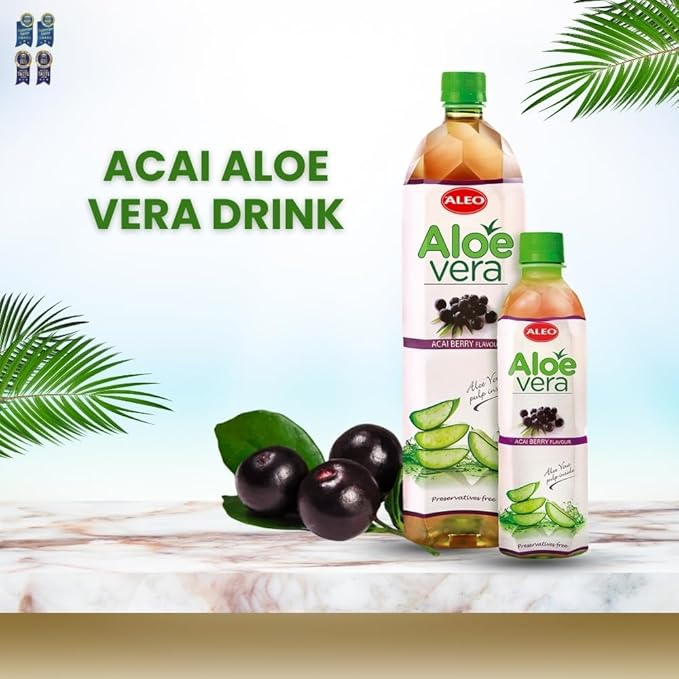 ALEO 0.5L Premium Acai berry Aloe Vera Drink - Natural No Preservatives No Artificial Colors Superior Taste Award 2025