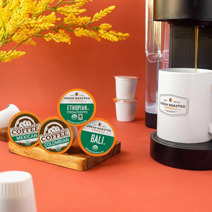 Fresh Roasted Coffee Organic Single-Origin Variety Pack | USDA Organic Kosher | K-Cup Compatible 96 Pods