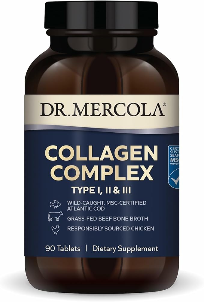 Dr. Mercola Collagen Complex - Supports Skin &amp Connective Tissue - Types I II &amp III Collagen - Non-GMO Gluten-Free &amp Soy-Free - 90 Tablets (30 Servings)