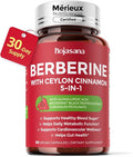 30-Day Supply Berberine 1600mg Berberine with Ceylon Cinnamon for Blood Sugar Cholesterol &amp Metabolism* | Gluten-Free Non-GMO &amp Vegan Berberine Supplement | 60 Capsules