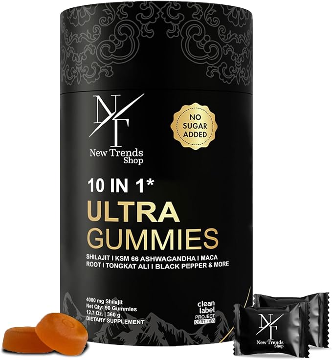 Shilajit Gummies 10-in-1 Ultra Shilajit Gummies | 4000 mg Pure Shilajit Tongkat Ali Maca Root 75% Fulvic Acid | Sugar-Free Vegan 85+ Trace Minerals | 90 Pack