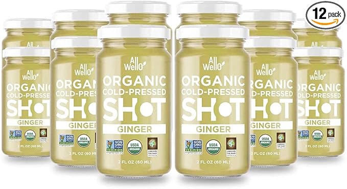 ALLWELLO Cold-Pressed Ginger Shot 60 mL USDA Organic Immune Booster with Natu-RAL | 12 Units per case (12 Pack)
