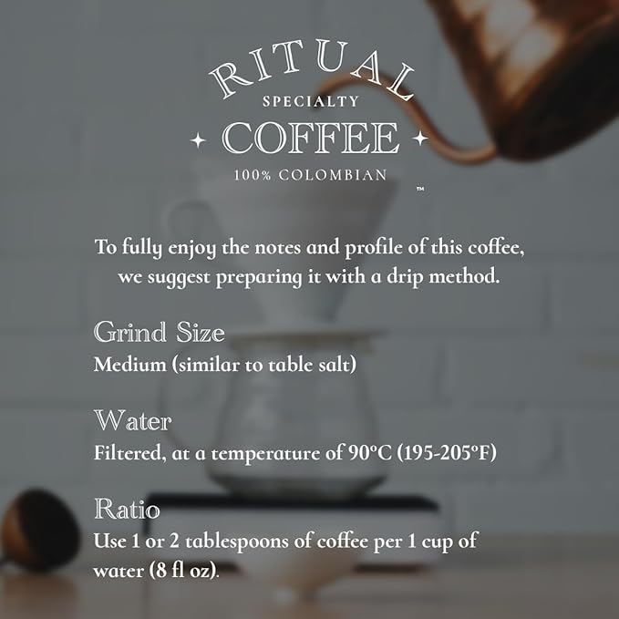 Ritual Specialty Coffee - Colombian Single Origin Ground Coffee Low Acid Smooth &amp Rich SCA 84+ Score (Caramel Vanilla Cocoa) Medium Roast 12oz (340g) 100% Arabica Castillo Variety