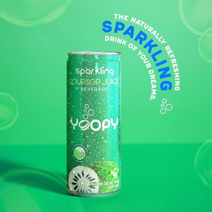 Yoopy Sparkling Soursop Juice – 12 Pack (10.82 fl oz Each) – Made with 55% Real Soursop Juice – No Added Sugar – Tropical &amp Bubbly Drink – Best Served Cold