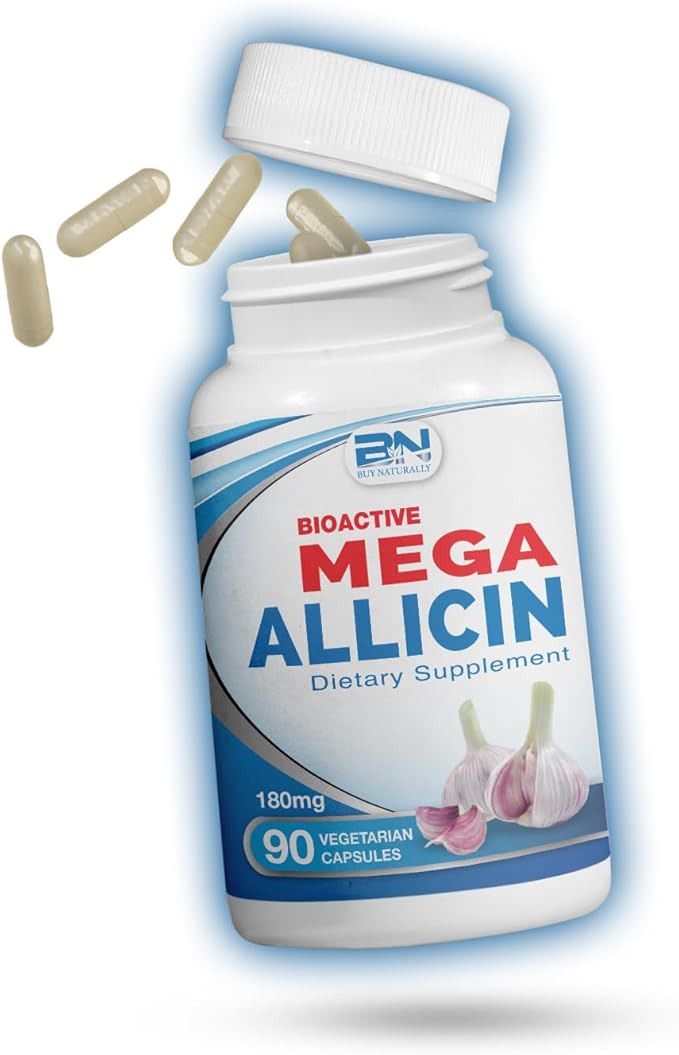 Potent Allicin Odor Controlled Garlic Supplement by Mega Allicin|180000mcg (180mg) Veggie Capsules with Immune Support Gluten-Free (90 Count)