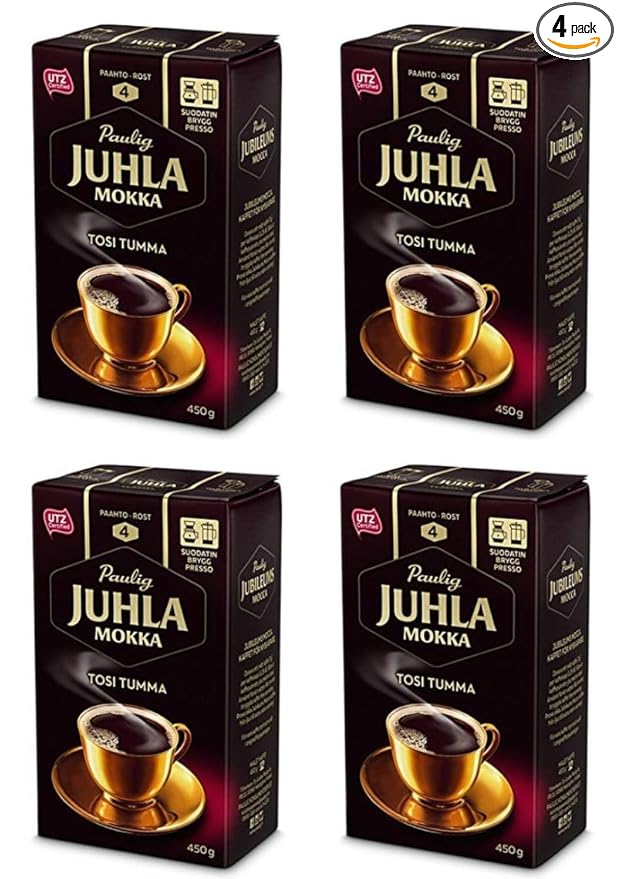 Paulig Juhla Mokka Tosi Tumma fine ground Coffee 4 Packs of 450g