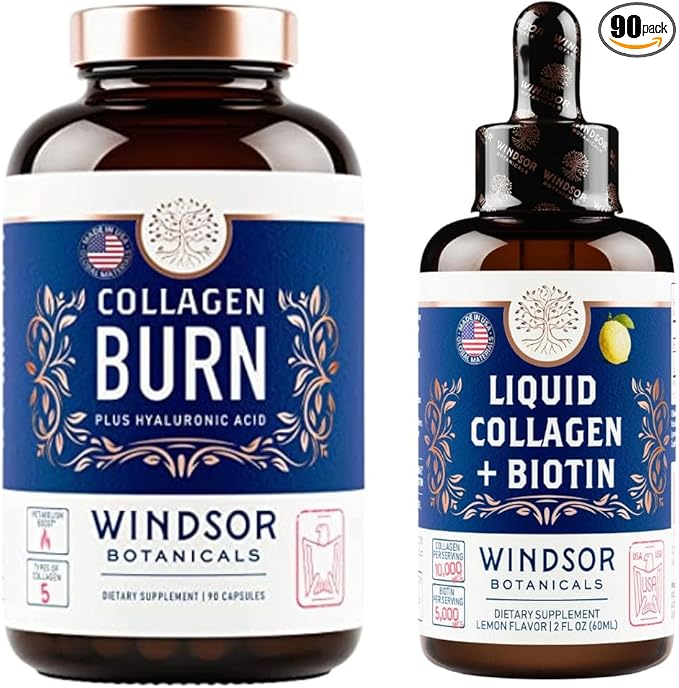 Thermogenic Multi Collagen Burn and Concentrated Liquid Collagen Enhanced Beauty and Health Support Bundle