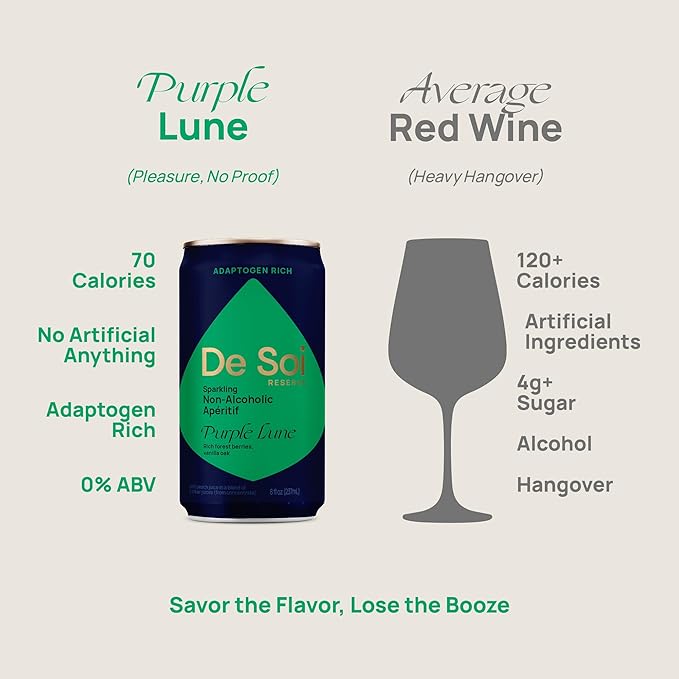 De Soi Purple Lune Mocktails NA Drinks 8 fl oz (12-pack) - Adaptogen Drink Sparkling Drink with Calming Botanicals Mocktail Drinks Gluten Free No Artificial Flavors