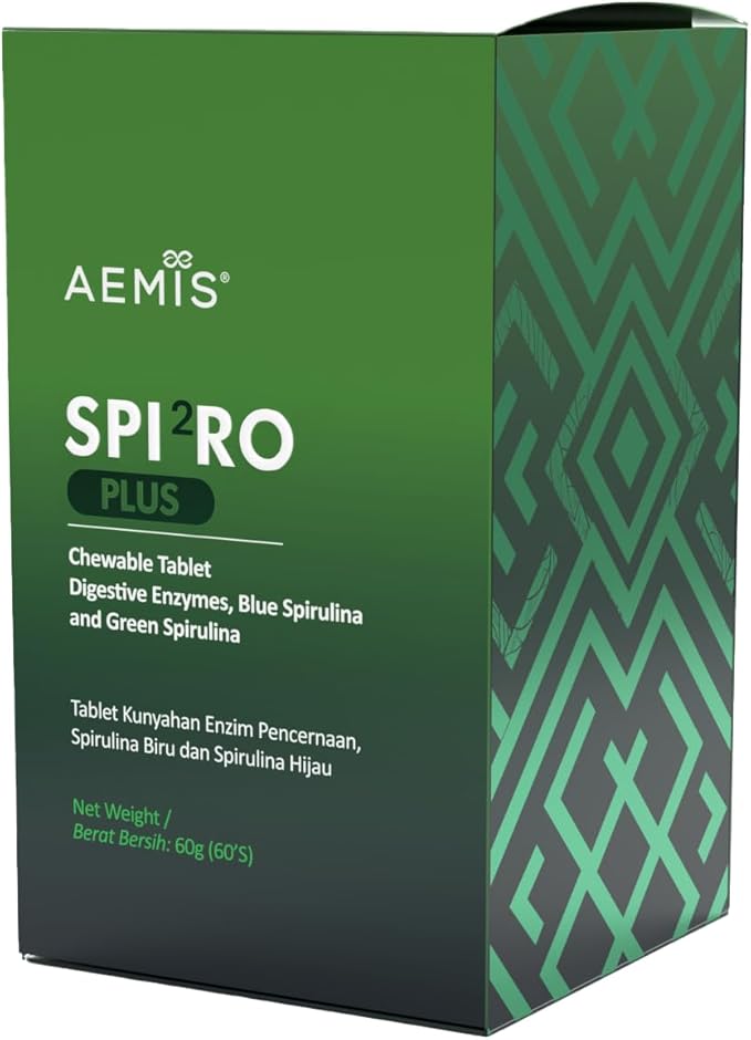 WELLOUS Aemis Spi2ro Plus Spirulina Natural Plant-Based Ingredients Fiber - Natural Nutrient Absorption Beauty Rejuvenation Remove Bad Breath 60 Tablets/Box (Pack of 2)