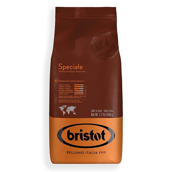 Bristot Speciale Italian Espresso Coffee Beans – Medium Roast Low Acid Whole Bean – 2.2 lb (1kg) Bag – Authentic Italian Coffee for Espresso Cappuccino
